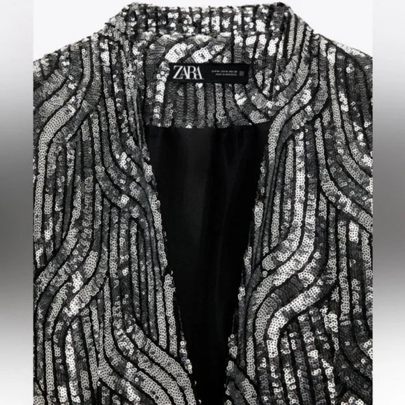 ZARA COLLARLESS SEQUIN BLAZER - Picture 3 of 6